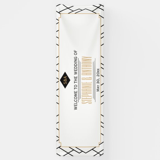 Banderoles Monogramme Noir, Or, Blanc Art Déco Mariage (Vertical)