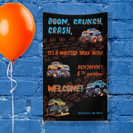 Banderoles Monster Truck Bash Boy 8e fête d'anniversaire