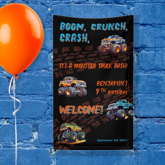 Banderoles Monster Truck Bash Boy 9e fête d'anniversaire