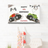 Banderoles Monster truck bash cool modern kid 4th birthday (En situation)