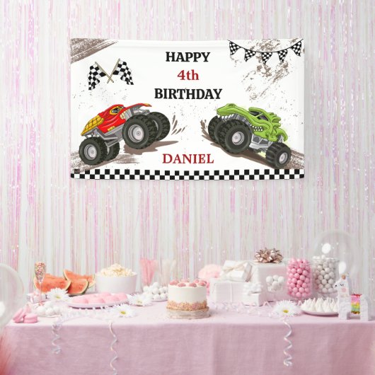Banderoles Monster truck bash cool modern kid 4th birthday (Fête)