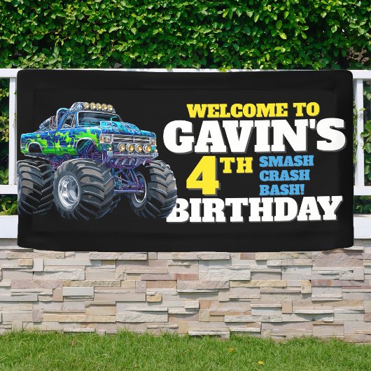 Banderoles Monster Truck Cool Bleu 4e anniversaire Personnali
