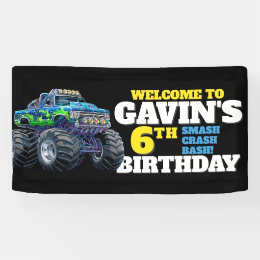 Banderoles Monster Truck Cool bleu 6e anniversaire Custom Vin (Horizontal)