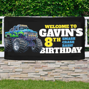 Banderoles Monster Truck Cool Bleu 8e anniversaire Personnali
