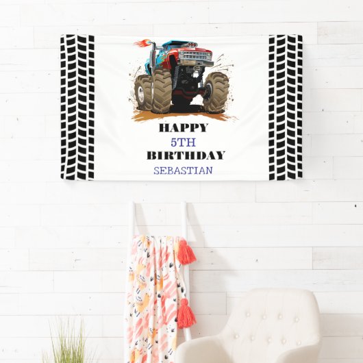 Banderoles Monster Truck Enfant's Birthday Party garçon (En situation)