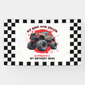 Banderoles Monster Truck Smash À damiers Drapeau 1er annivers (Horizontal)