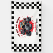 Banderoles Monster Truck Smash À damiers Drapeau 1er annivers (Vertical)