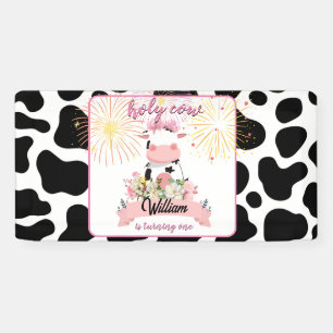 Banderoles Moo mignon rose floral Saint-Vache 1er anniversair