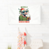 Banderoles Mooey Noël Highland Cow Light Santa Hat T-Shi (En situation)