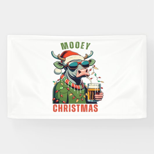 Banderoles Mooey Noël Highland Cow Light Santa Hat T-Shi (Horizontal)