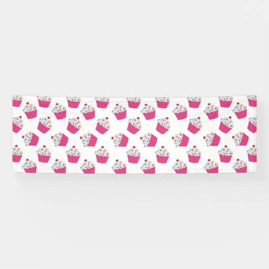 Banderoles Motif Cupcake rose clair au dessert (Horizontal)