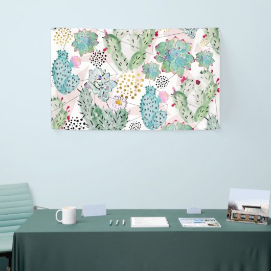 Banderoles motif de cactus et triangles aquarelle (Salon professionnel)