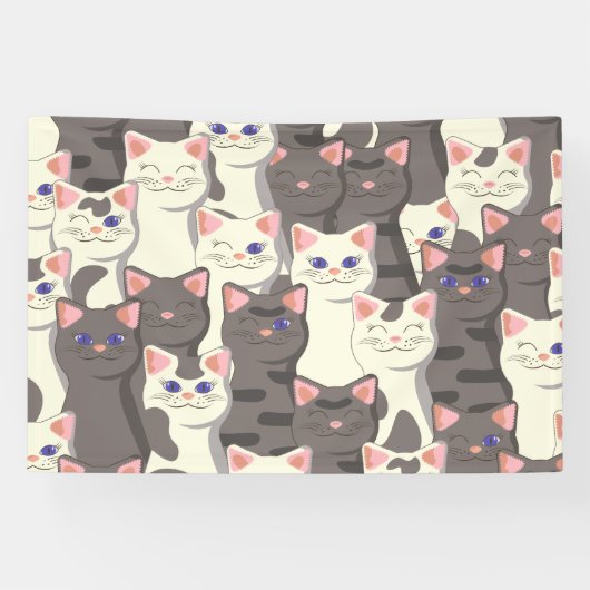 Banderoles Motif de chats blancs et gris (Horizontal)