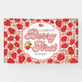 Banderoles Motif de fraise rose blanc Berry Premier anniversa (Horizontal)