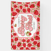Banderoles Motif de fraise rose blanc Berry Premier anniversa (Vertical)