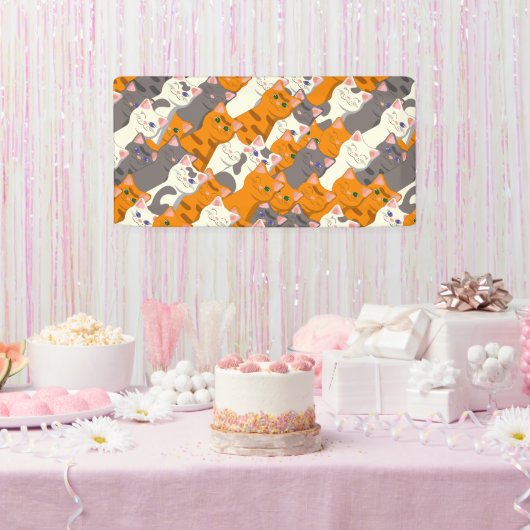 Banderoles Motif en diagonale du chat noir blanc gingembre (Fête)