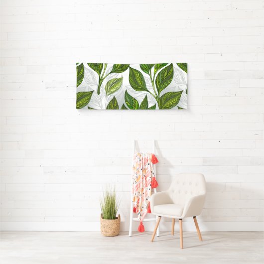 Banderoles Motif sans couture avec Feuilles de thé vert (En situation)