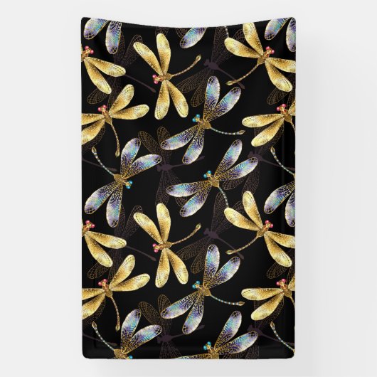 Banderoles Motif sans couture avec libellules d'or (Verticale)