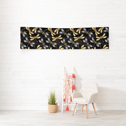 Banderoles Motif sans couture avec libellules d'or (Insitu)