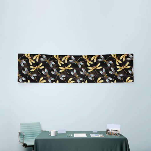 Banderoles Motif sans couture avec libellules d'or (Salon professionnel)