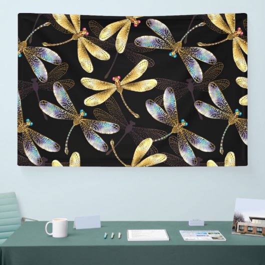 Banderoles Motif sans couture avec libellules d'or (Salon professionnel)