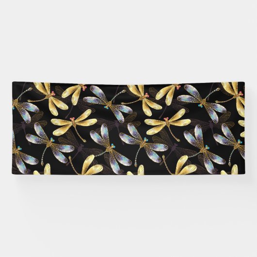 Banderoles Motif sans couture avec libellules d'or (Horizontal)