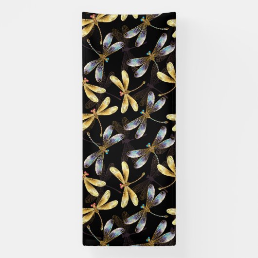 Banderoles Motif sans couture avec libellules d'or (Verticale)