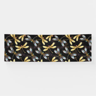 Banderoles Motif sans couture avec libellules d'or