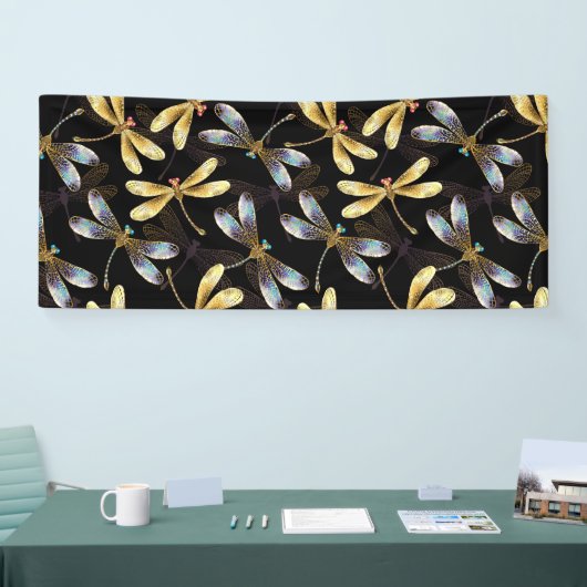 Banderoles Motif sans couture avec libellules d'or (Salon professionnel)