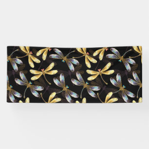 Banderoles Motif sans couture avec libellules d'or