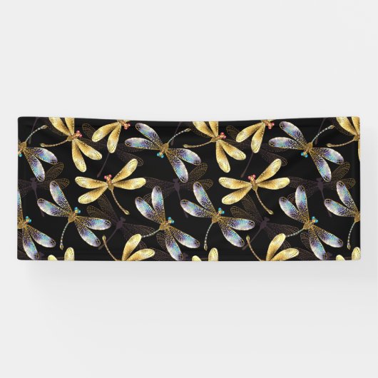 Banderoles Motif sans couture avec libellules d'or (Horizontal)