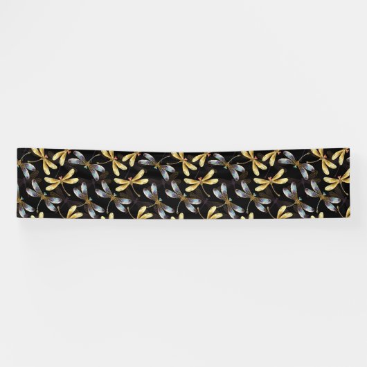 Banderoles Motif sans couture avec libellules d'or (Horizontal)