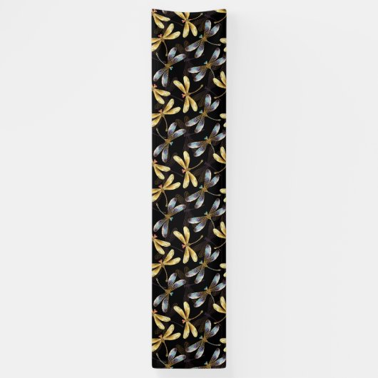 Banderoles Motif sans couture avec libellules d'or (Vertical)