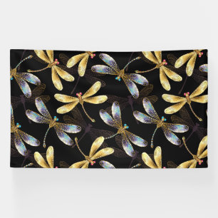 Banderoles Motif sans couture avec libellules d'or