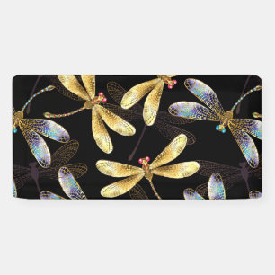 Banderoles Motif sans couture avec libellules d'or