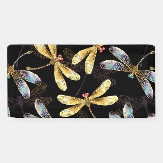 Banderoles Motif sans couture avec libellules d'or (Horizontal)