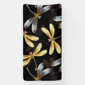 Banderoles Motif sans couture avec libellules d'or (Verticale)