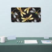 Banderoles Motif sans couture avec libellules d'or (Salon professionnel)