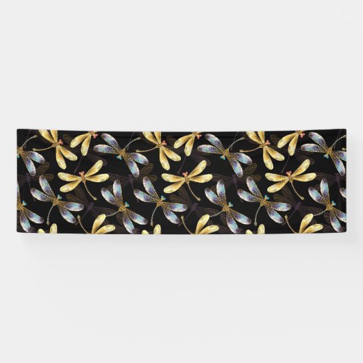 Banderoles Motif sans couture avec libellules d'or (Horizontal)