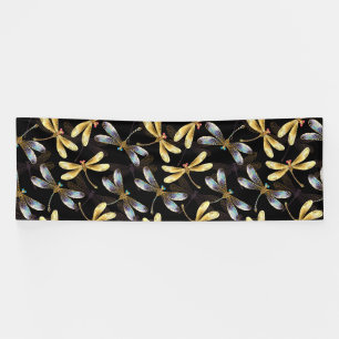 Banderoles Motif sans couture avec libellules d'or