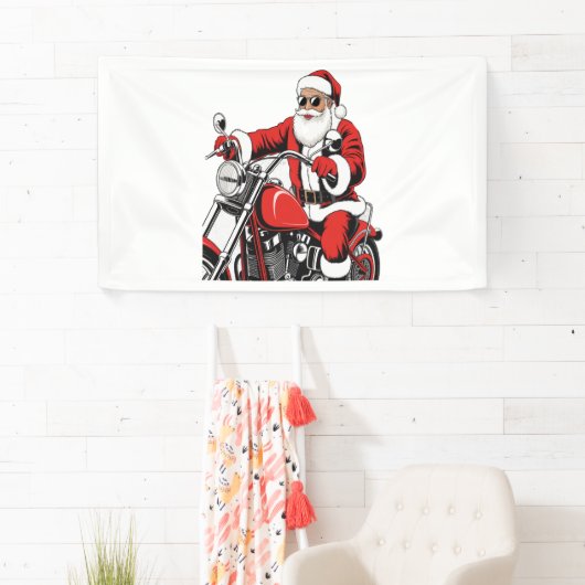 Banderoles Moto à cheval père Noël (En situation)