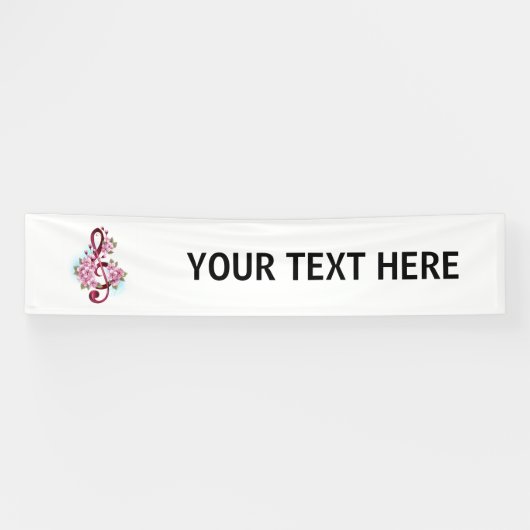 Banderoles Musical treble clef notes with sakura flowers (Horizontal)