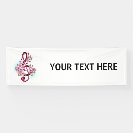 Banderoles Musical treble clef notes with sakura flowers (Horizontal)