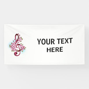 Banderoles Musical treble clef notes with sakura flowers