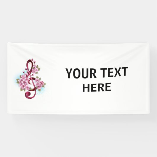 Banderoles Musical treble clef notes with sakura flowers (Horizontal)