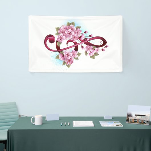 Banderoles Musical treble clef notes with sakura flowers (Salon professionnel)