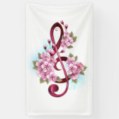 Banderoles Musical treble clef notes with sakura flowers (Vertical)