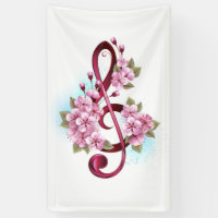 Musical treble clef notes with sakura flowers