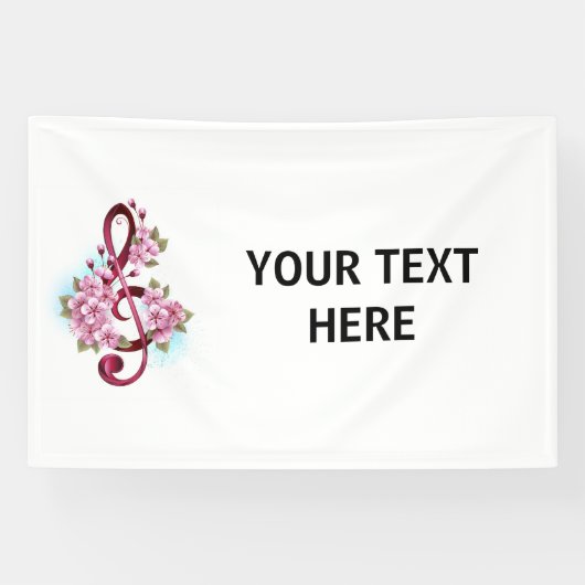 Banderoles Musical treble clef notes with sakura flowers (Horizontal)
