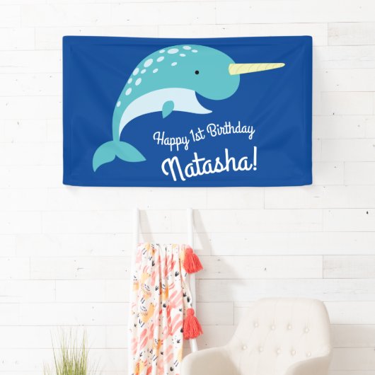 Banderoles Narwhals Ocean Cute 1er Anniversaire Thème de fête (En situation)